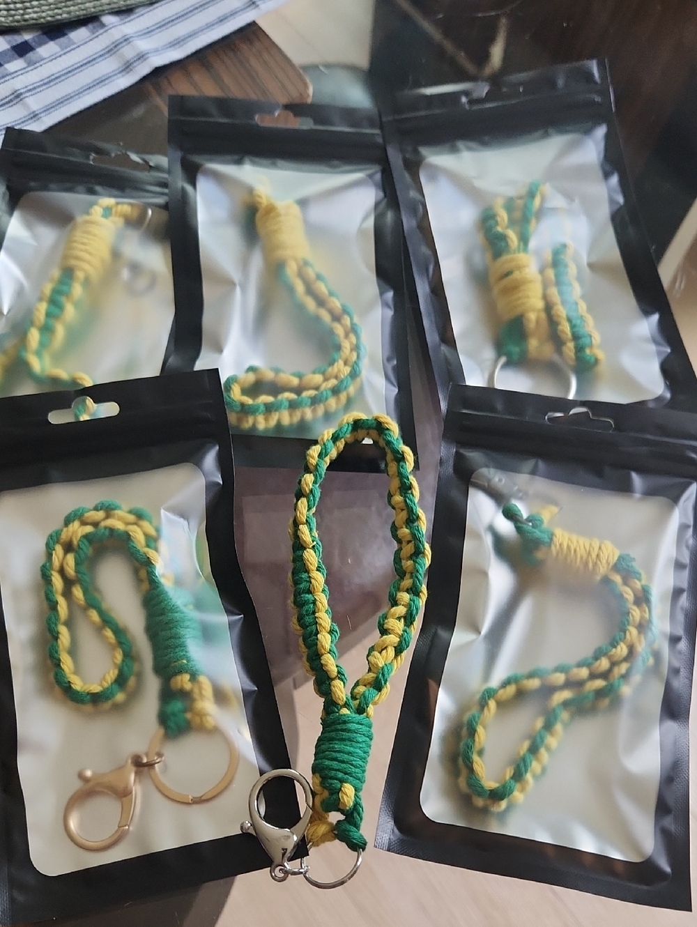 Handmade Braided Green and Yellow Keychain Wristlet BRAZILIAN FLAG COLORS